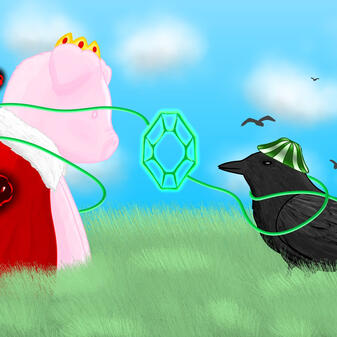 Technopig with Crowza and the emerald of friendship in a field